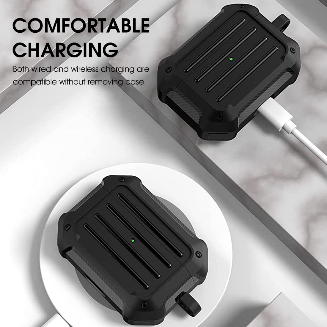 ZIBUYU Heavy Duty Protective Case for AirPods Pro C(2019) harging Case, with Carabiner Shockproof Support Wireless Charging (Black) ZIBUYU Heavy Duty Protective Case for AirPods Pro C(2019) harging Case, with Carabiner Shockproof Support Wireless Charging (Black)